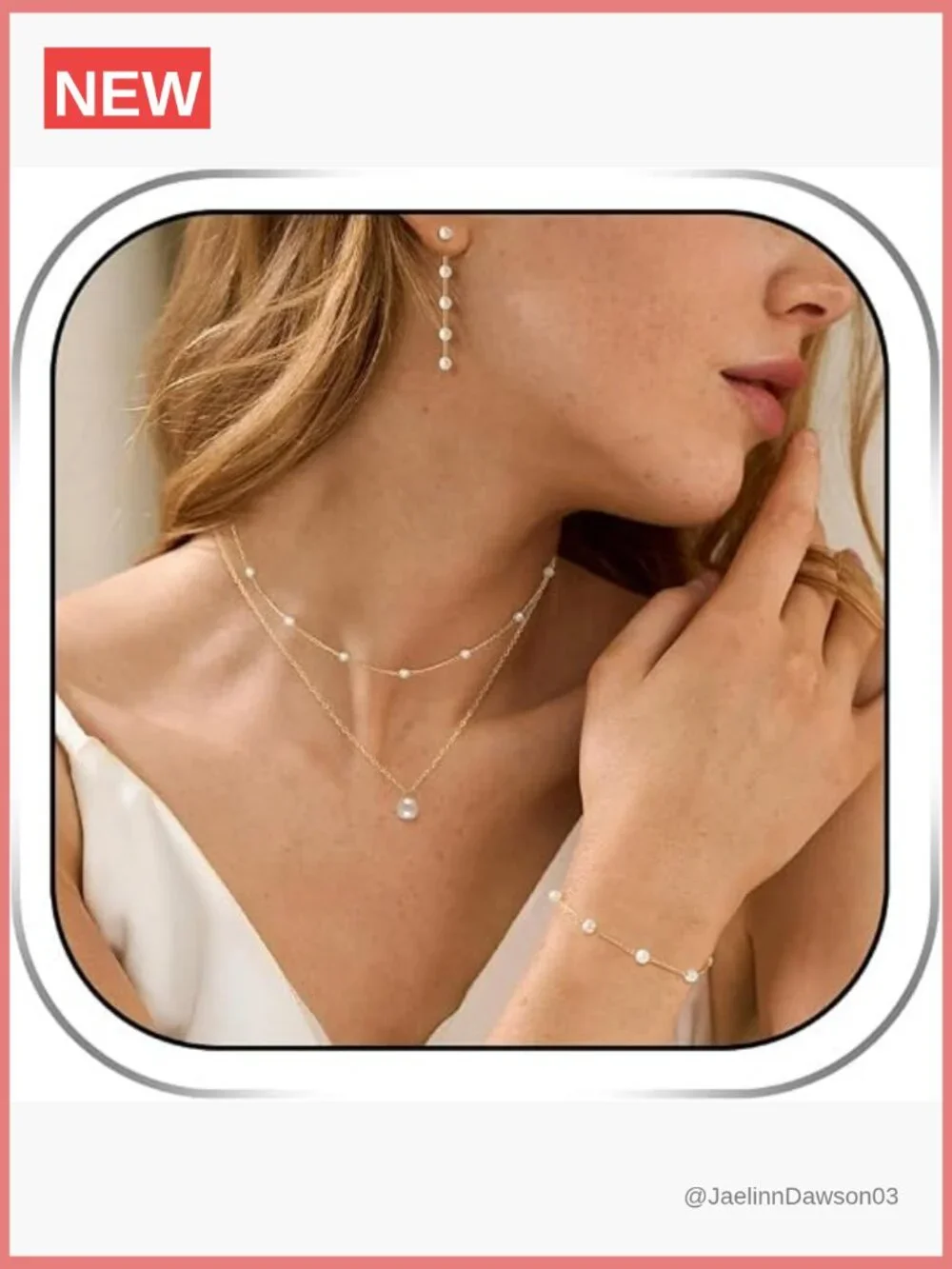 Women's Dainty Gold Pearl Choker Necklace Earring Bracelet Set